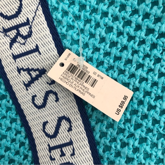 VICTORIA'S SECRET NWT Aqua Blue Crochet Straw Tote - Picture 3 of 4